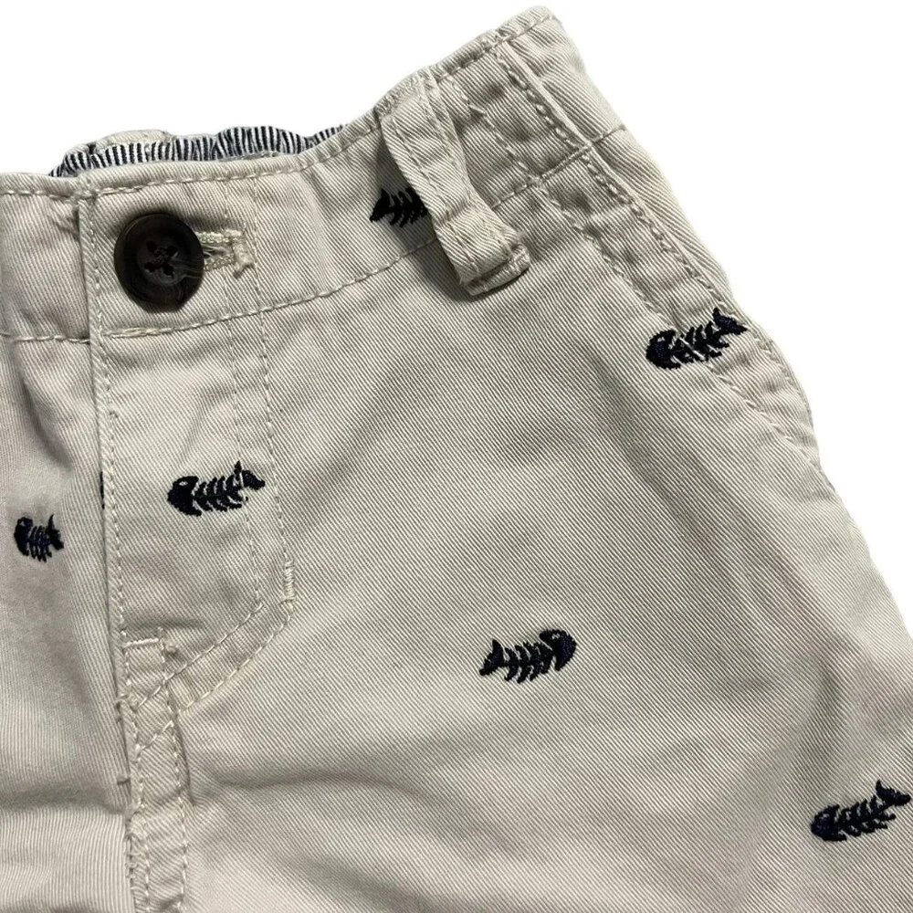 Children's Place 6-9m Khaki Embroidered Fish Bones Shorts